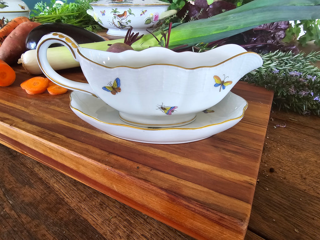 Herend porcelain sauce boat with plate