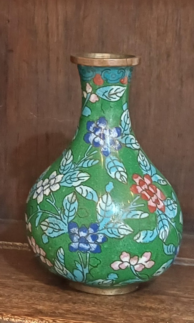 CHINESE ENAMEL PAINTED BRASS VASE SMALL