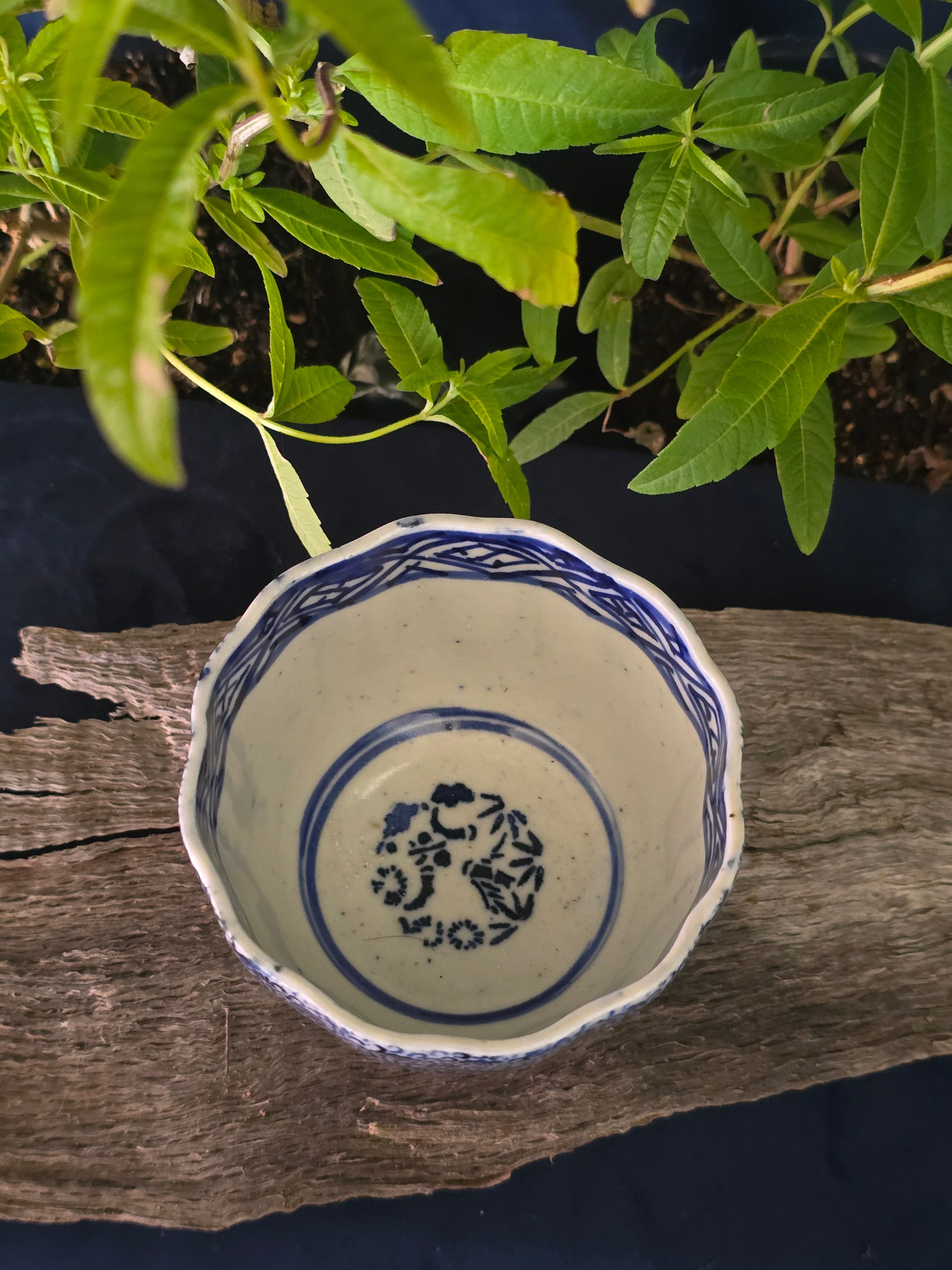 6x VINTAGE CHINESE BLUE TEACUP SET
