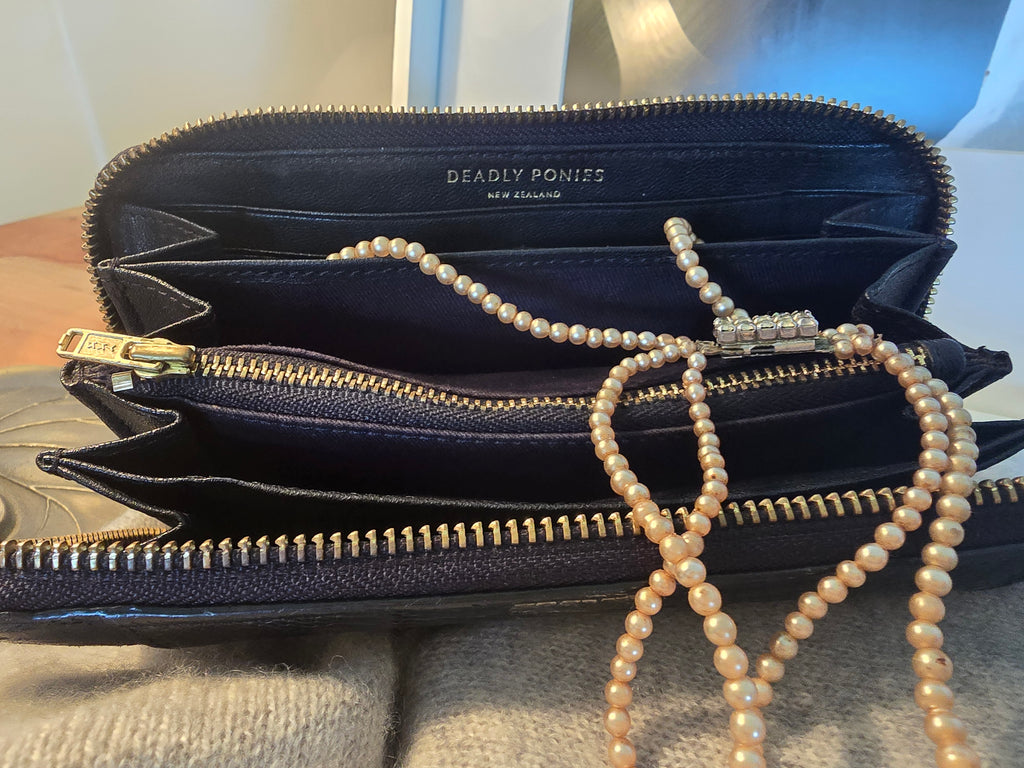 DEADLY PONIES BLACK LEATHER PURSE - USED