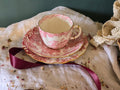 3PIECE RED AVES FLORAL TEA SET.